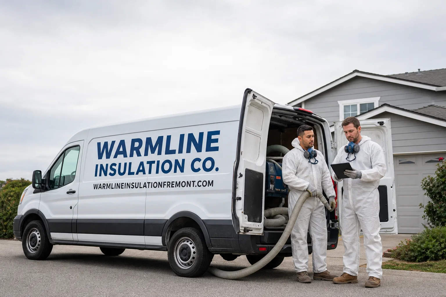 Warmline Insulation Co. insulation service vehicle and crew in Fremont, CA